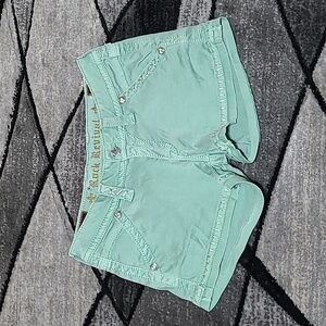ROCK REVIVAL MINT EMBROIDERED RHINESTONES SILVER STITCH SHORTS